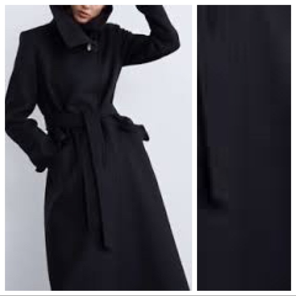 NWT. Zara Black Wool Long Coat. Size XS. - Picture 5 of 16